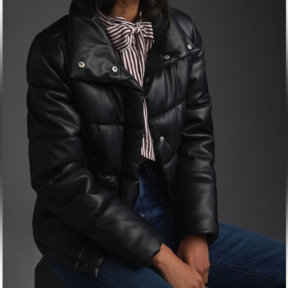 Avec Les Filles Faux Lather Puffer Jacket